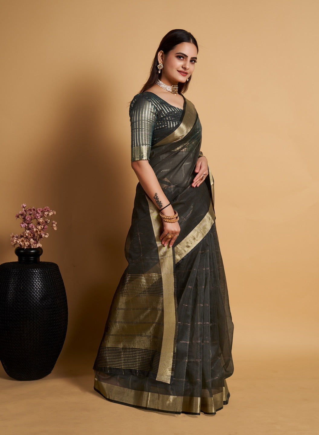 Buy Black Cotton Silk Saree With Cotton Silk Blouse Online - SARV03780 |  Andaaz Fashion