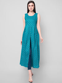 Thumbnail for Kalini Women Turquoise Blue Ethnic Motifs High-Slit Kurta - Distacart