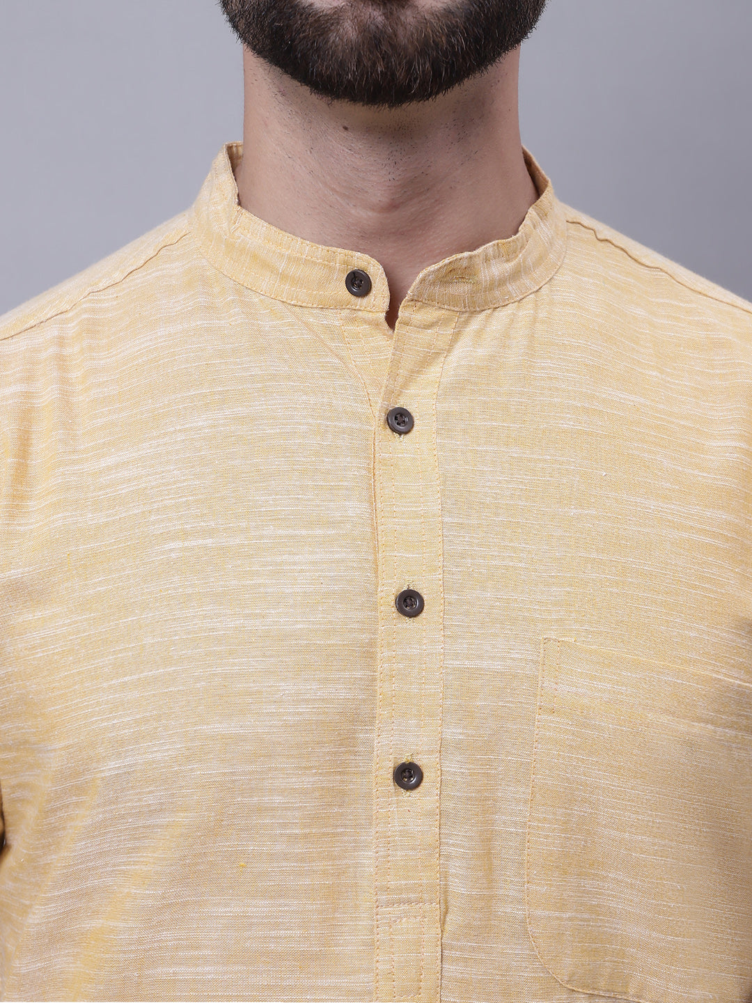 Even Apparels Yellow Pure Cotton Short Sleeves Kurta With Band Collar - Distacart