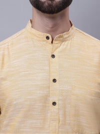 Thumbnail for Even Apparels Yellow Pure Cotton Short Sleeves Kurta With Band Collar - Distacart