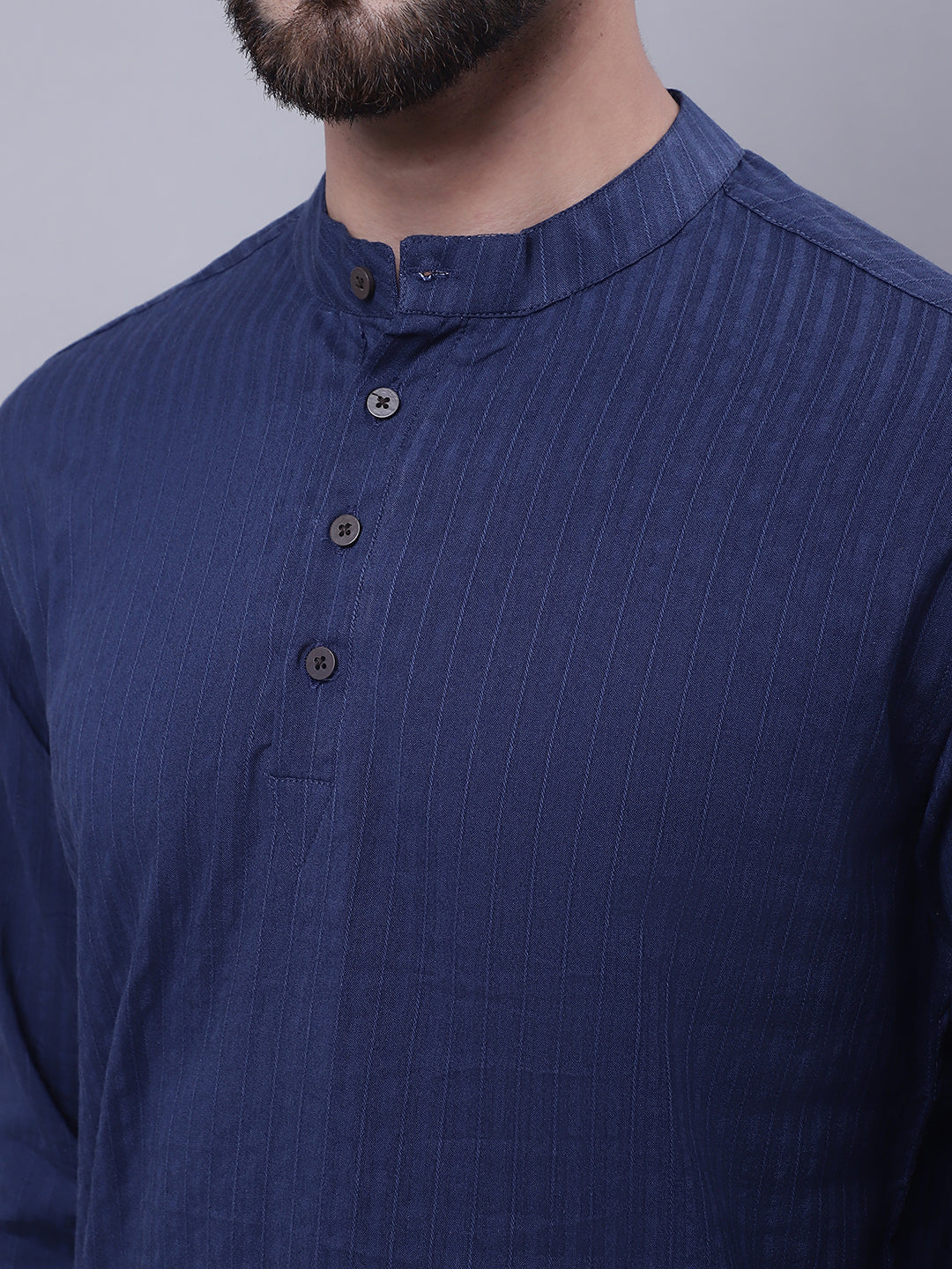 Even Apparels Blue Pure Cotton Short Kurta With Band Collar - Distacart