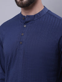 Thumbnail for Even Apparels Blue Pure Cotton Short Kurta With Band Collar - Distacart