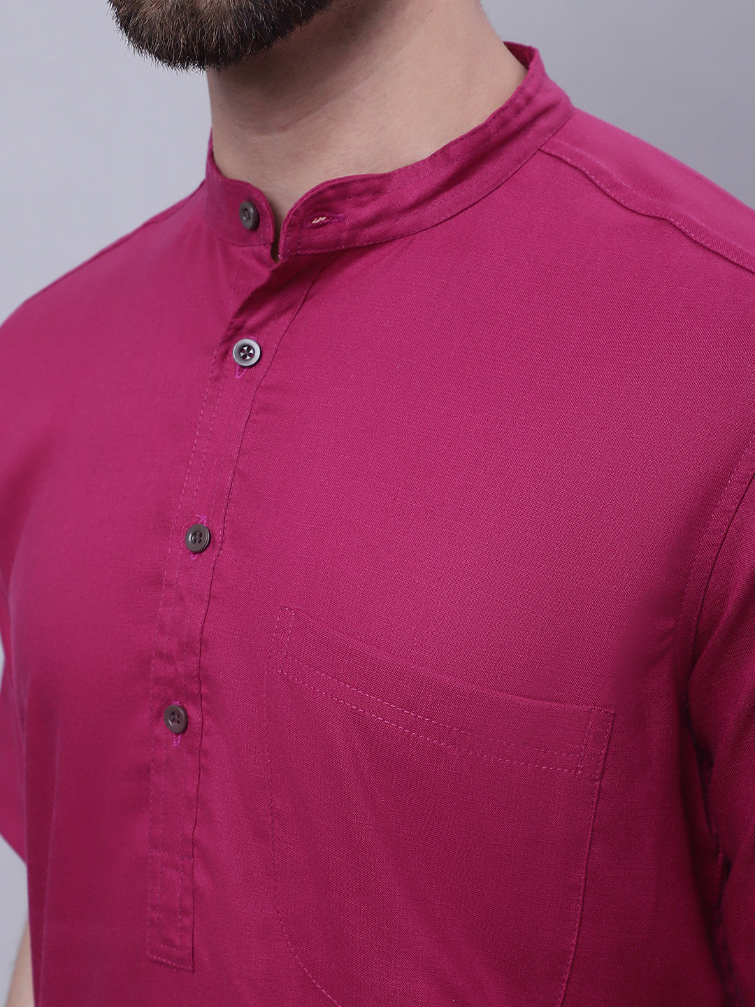 Even Apparels Maroon Pure Cotton Short Sleeves Kurta With Band Collar - Distacart