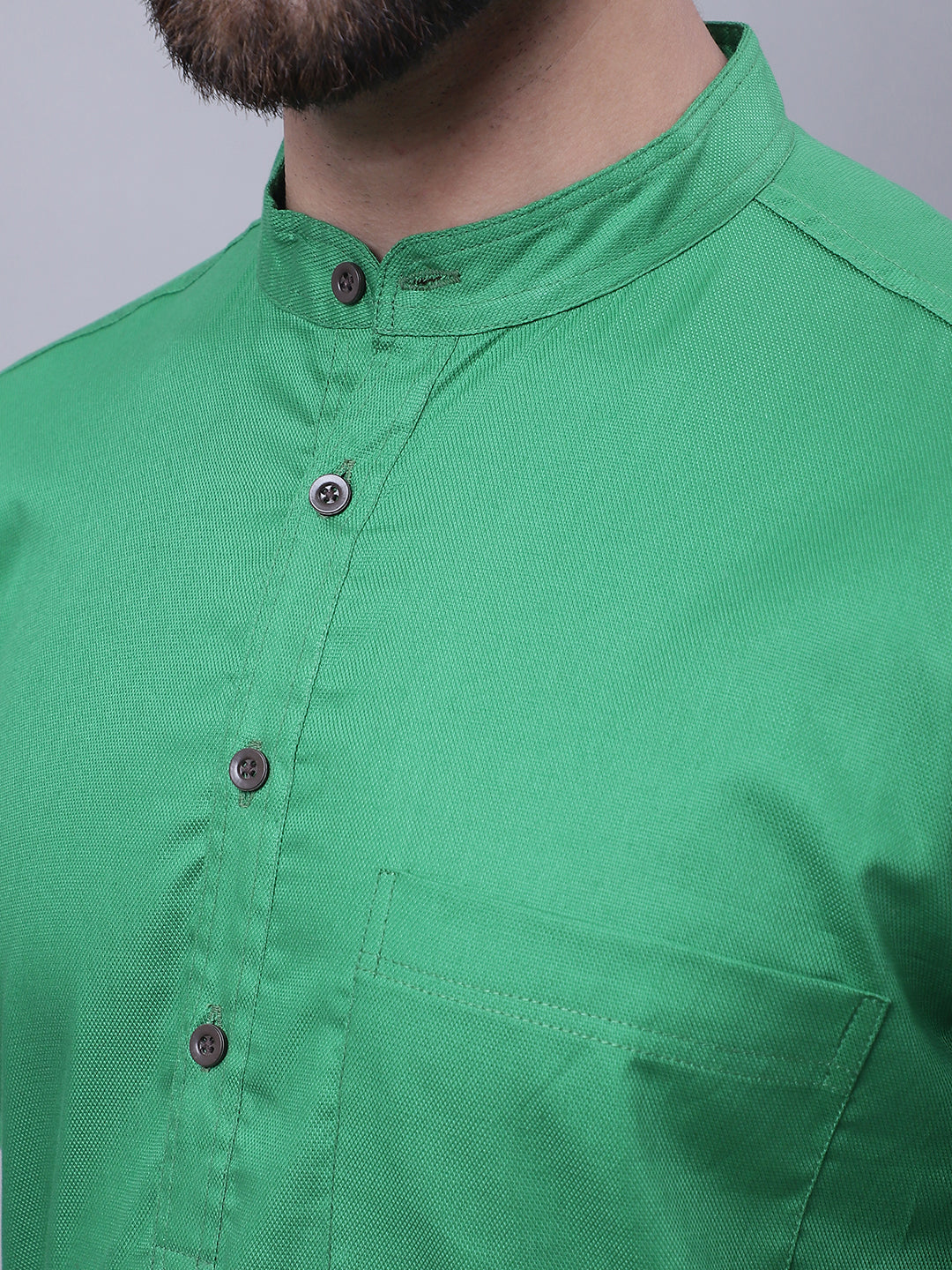 Even Apparels Green Pure Cotton Short Sleeves Kurta With Band Collar - Distacart