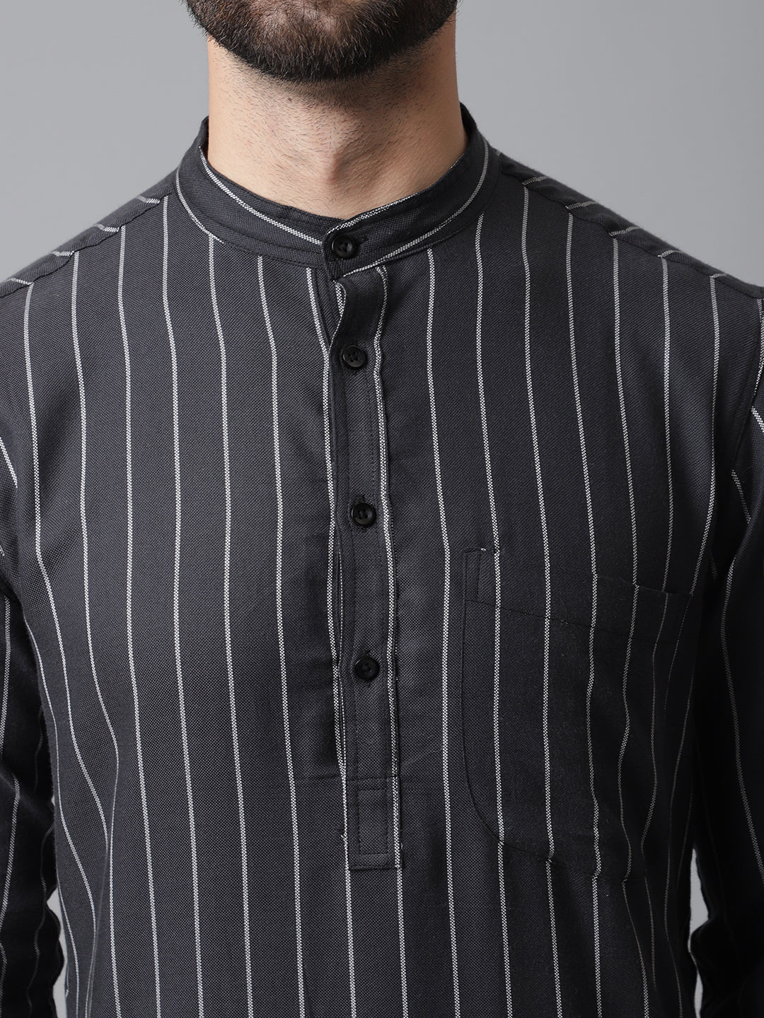 Even Apparels Black Pure Cotton Kurta With Band Collar - Distacart