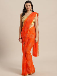 Thumbnail for Saree Mall Orange & Gold-Toned Zari Sarees - Distacart