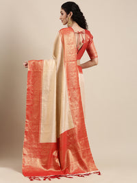 Thumbnail for Saree Mall Off White & Red Woven Design Zari Silk Blend Banarasi Saree - Distacart