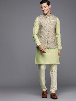 Buy Navy Blue Printed Jacket Online in the UK @Manyavar - Nehru Jacket for  Men