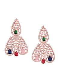 Thumbnail for Saraf RS Jewellery Rose Gold-Plated White & Green AD-Studded Jewellery Set - Distacart