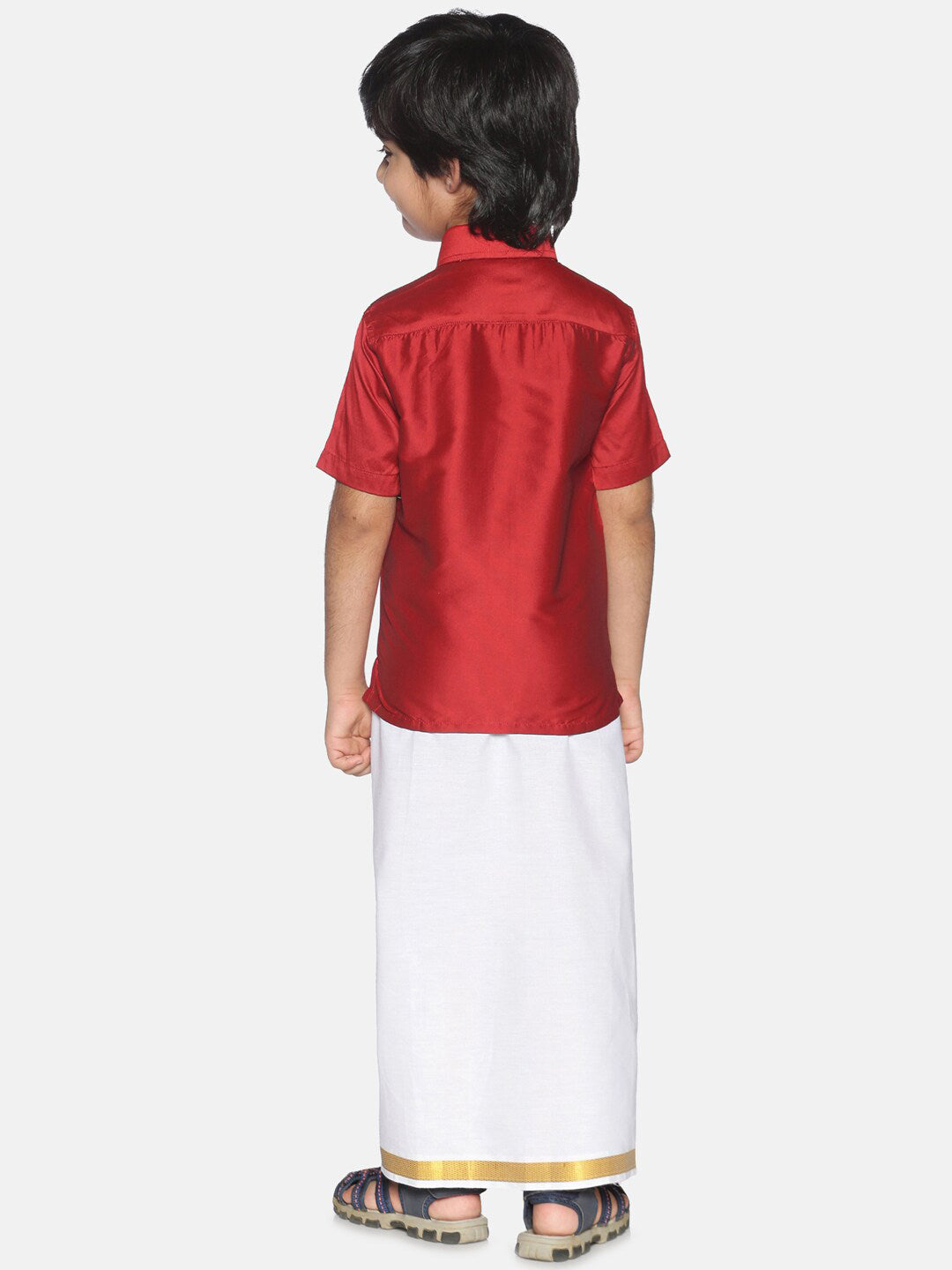 Sethukrishna Boys Red & White Shirt and Veshti Set - Distacart