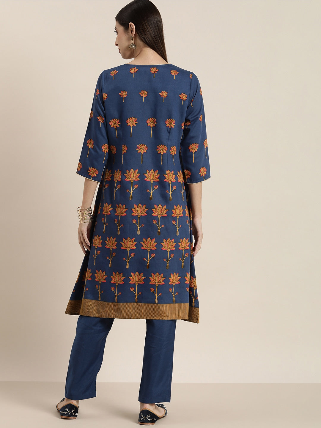 All About You Women Blue Floral Printed Angrakha Kurta with Trousers - Distacart