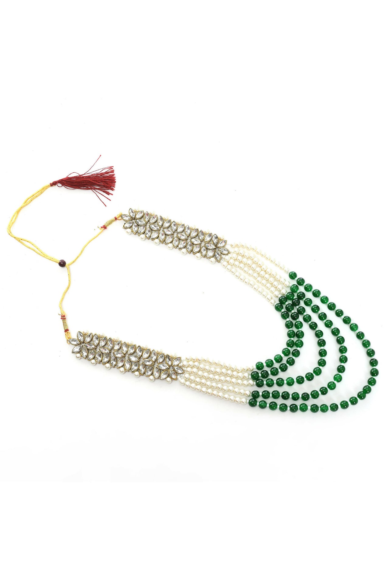 Mominos Fashion Johar Kamal Gold-Plated Rani Haar with Green and Off white Pearls Jewellery Set - Distacart