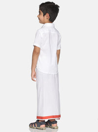 Thumbnail for Sethukrishna Boys White Pure Cotton Solid Shirt and Veshti Set - Distacart