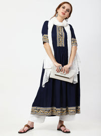 Thumbnail for Cheera Embellished Party Wear Anarkali Dress - Navy Blue - Distacart