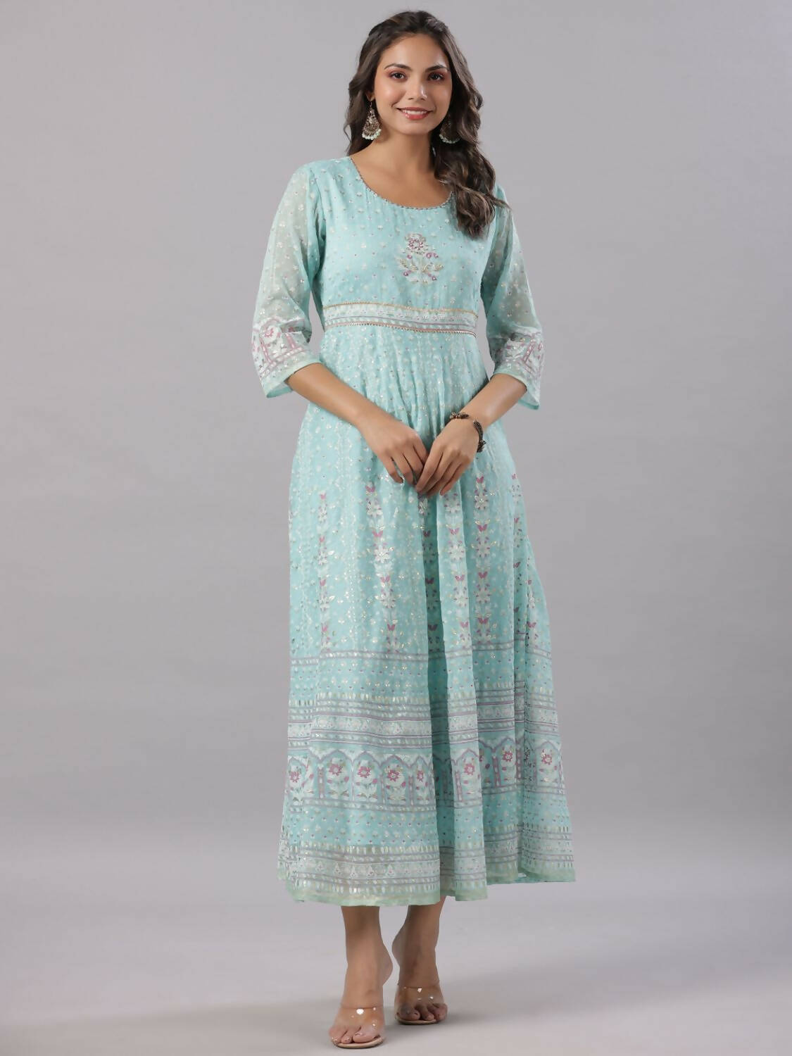 Buy Juniper Women Sky Blue Chiffon Dobby Printed Maxi Dress Online