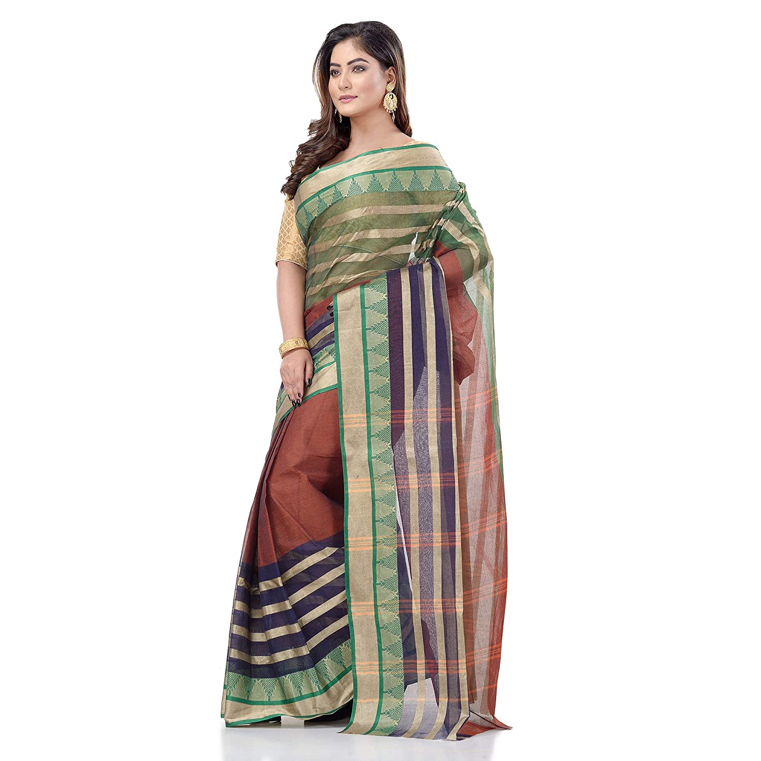 Debajit Light Green Cotton Silk Solid Bengal Tant Handloom Saree