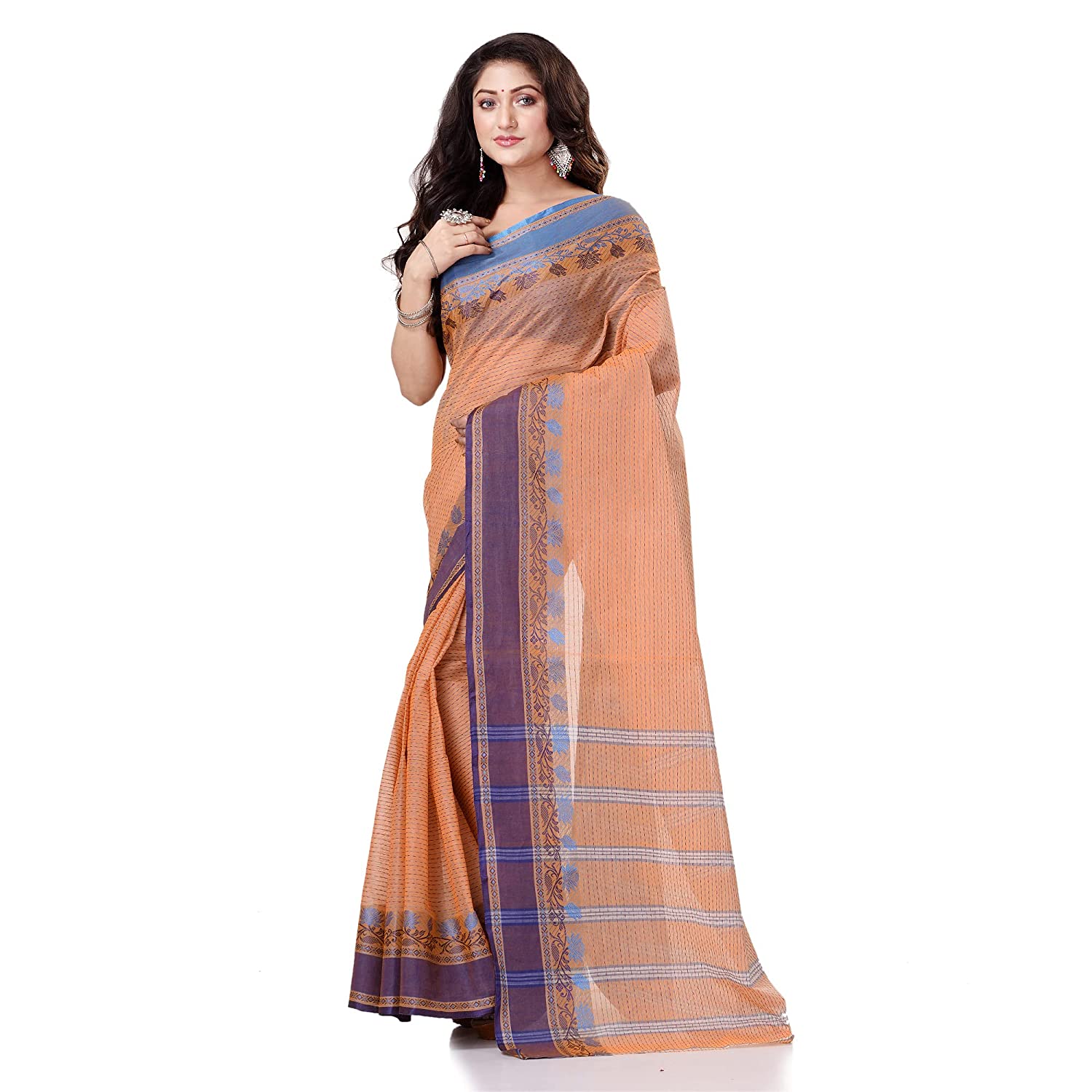 DipDiya Women Pure Cotton Bol Lata Woven Bengali Tant Saree (Grey) :  Amazon.in: Fashion