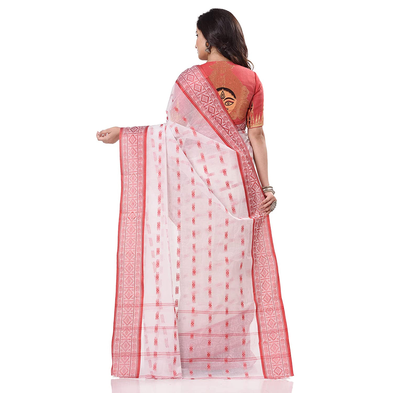 Buy Desh Bidesh Women's Traditional Bengal Tant Woven Lal Paar Sada ...