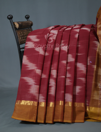 Thumbnail for Dual Shades of Maroon And Chikoo Mangalagiri Ikkat Cotton Saree By Gayathri Reddy Designer Studio - Distacart