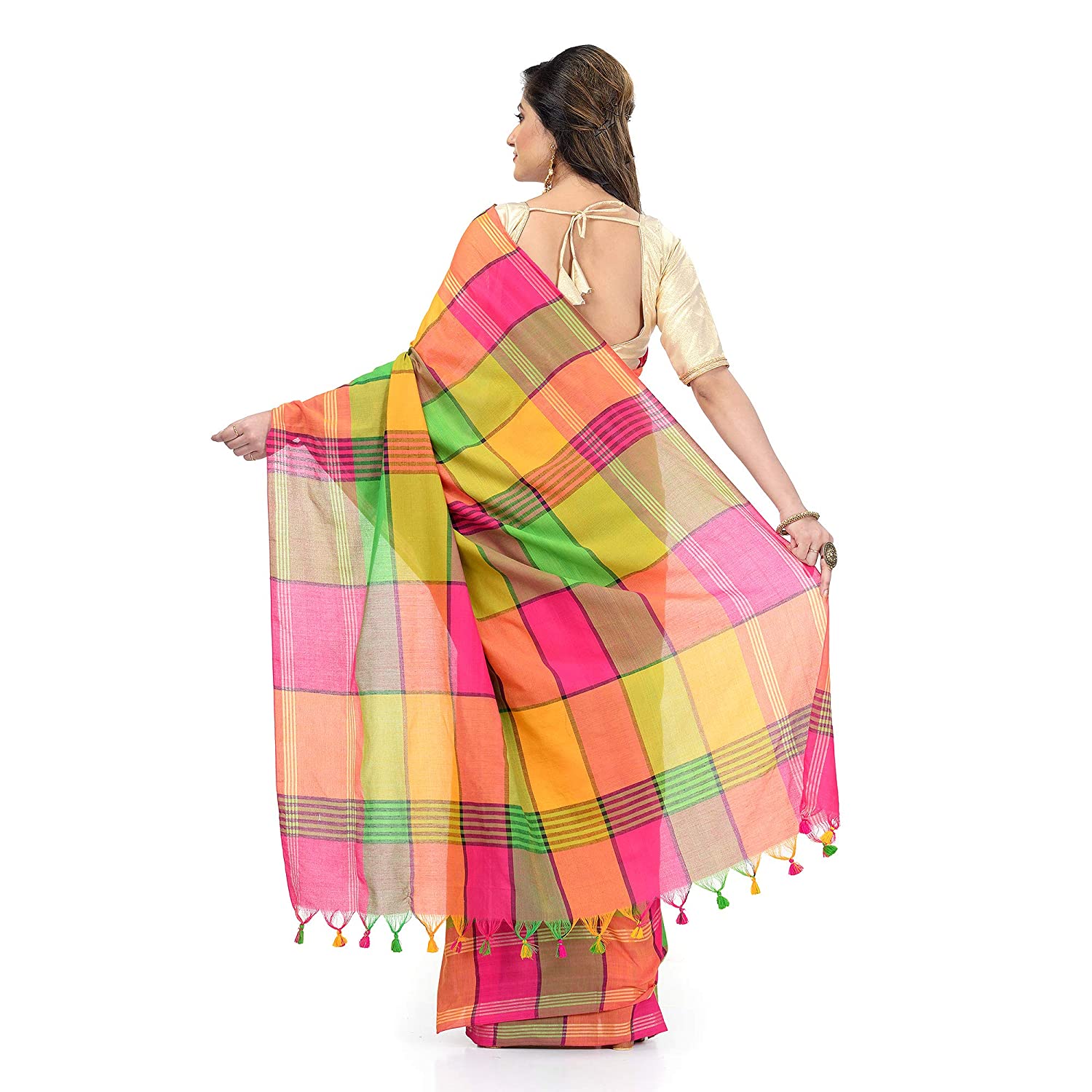 Women's Pure Cotton Traditional Bengali Tant Handloom Cotton Saree With  Blouse Piece (Multicolour)