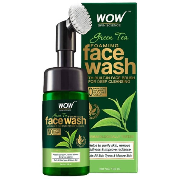 Wow Skin Science Green Tea Foaming Face Wash With Built-In Face Brush For Deep Cleansing - Distacart