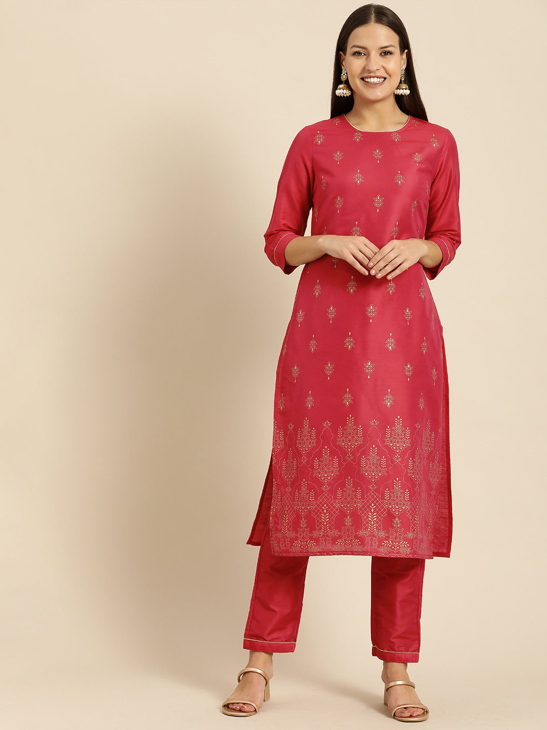 All About You Women Red Ethnic Motifs Kurta with Trousers - Distacart