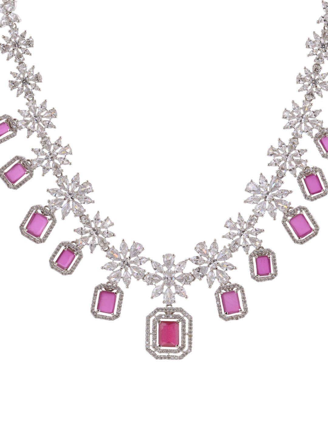Saraf RS Jewellery Rhodium-Plated Pink AD studded Jewellery Set - Distacart