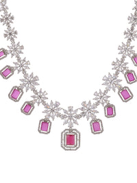 Thumbnail for Saraf RS Jewellery Rhodium-Plated Pink AD studded Jewellery Set - Distacart