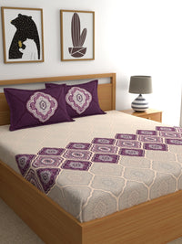 Thumbnail for Dreamscape Purple & Cream-Coloured 144 TC Bedsheet with Pillow Covers - Distacart