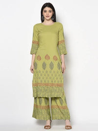 Thumbnail for Aniyah Rayon Parrot Green Color Block Print Straight Kurta (AN-198K)