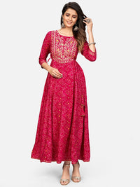 Thumbnail for Kalini Women Pink Bandhani Printed Mirror Work Anarkali Kurta - Distacart