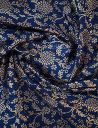 Thumbnail for Shades of Navy Blue Floral Designbanaras Semi Silk Saree By Gayathri Reddy Designer Studio - Distacart