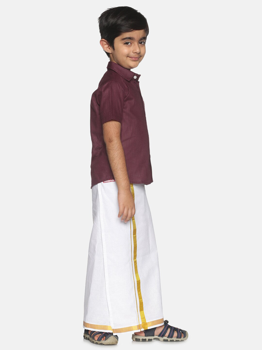 Sethukrishna Boys Maroon & White Shirt with Veshti - Distacart