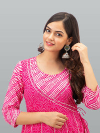 Thumbnail for Kalini Women Pink & ruby Ethnic Motifs Printed Flared Sleeves Floral Anarkali Kurta - Distacart