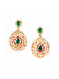 Thumbnail for Saraf RS Jewellery Women Gold-Plated Multi Coloured AD Studded Pearl Mala & Earrings Set - Distacart