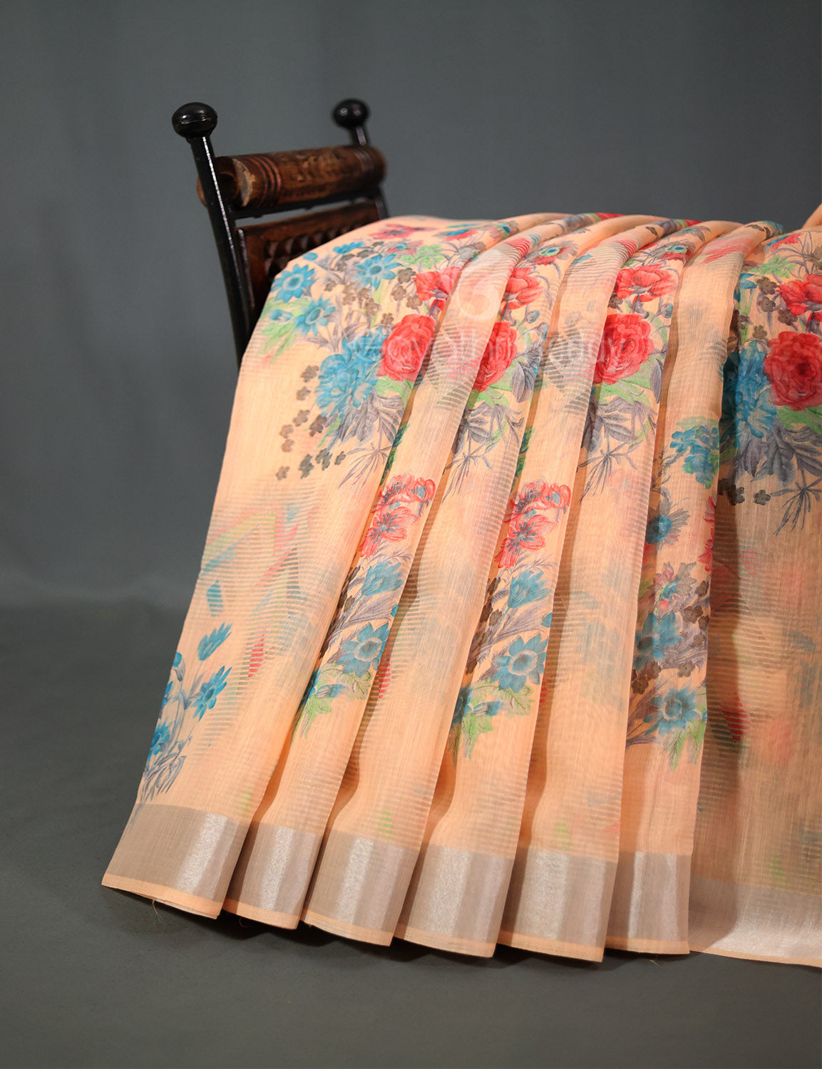 Shades of Light Peach Colour Print Semi Chanderi Saree By Gayathri Reddy Designer Studio - Distacart