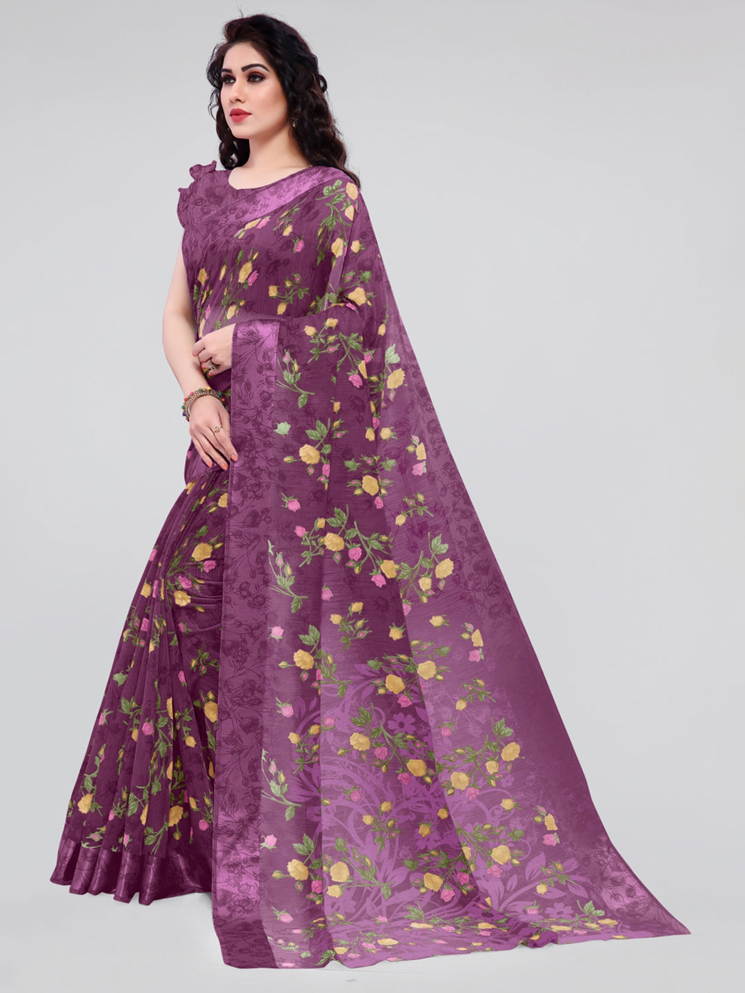 Buy Green Floral Printed Silk Designer Saree Online At Zeel Clothing