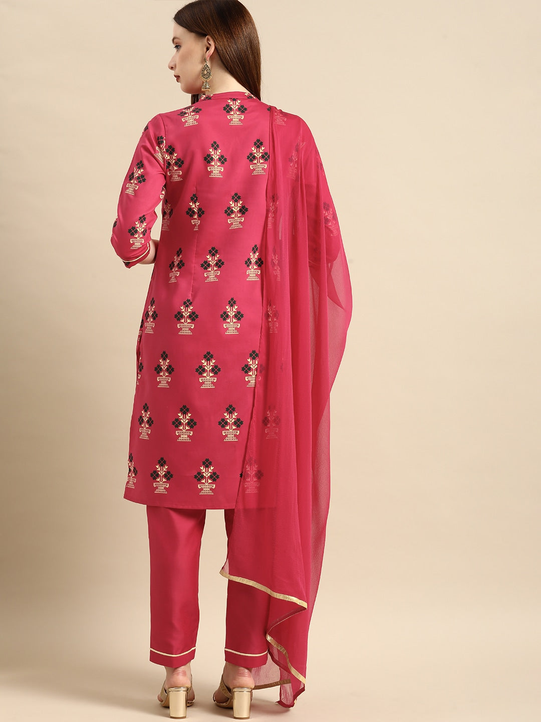 All About You Women Pink Ethnic Motifs Printed Kurta with Trousers & With Dupatta - Distacart