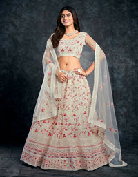 Thumbnail for Aastha Fashion Women's Off White Butterfly Net Thread & Sequins Embroidery Wedding Lehenga Choli - Distacart