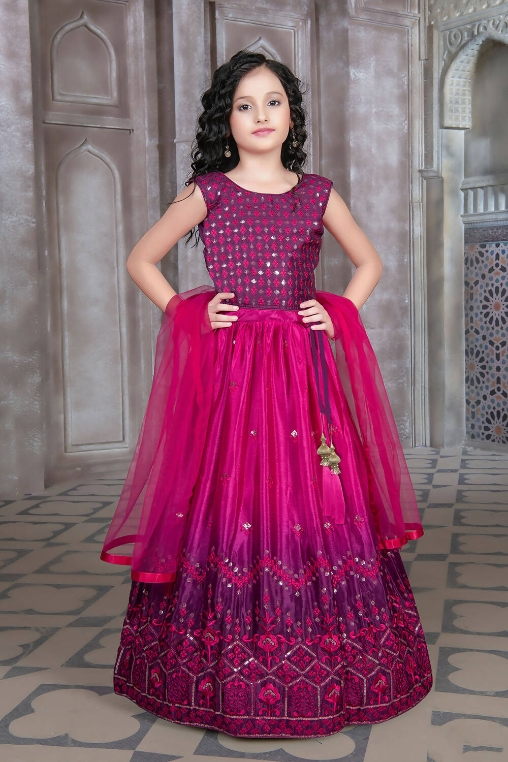 Kids Wedding Designer Purple Soft Chinon Silk Lehenga Choli - Aaradhna - Distacart