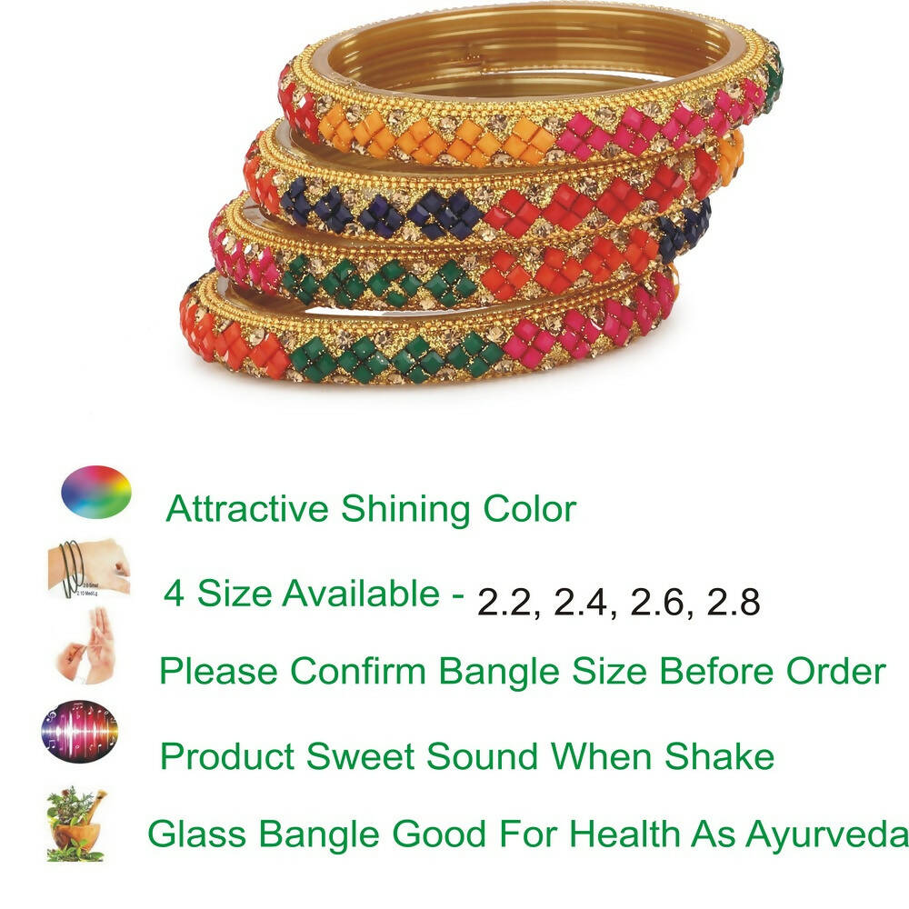 Afast Bridal Wedding & Party Fashionable Colorful Glass Bangle/Kada Set, Pack Of 4 - Multicolor - Distacart