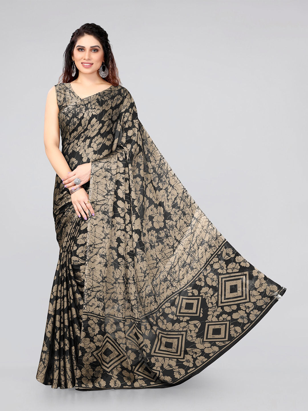 Kalini Black & Beige Floral Saree - Distacart