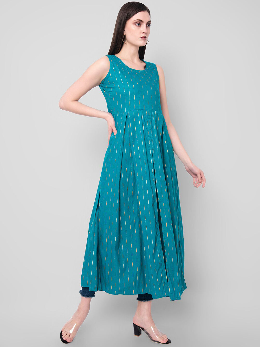 Kalini Women Turquoise Blue Ethnic Motifs High-Slit Kurta - Distacart