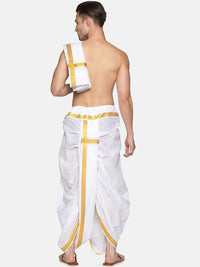 Thumbnail for Sethukrishna Men White & Gold-Toned Solid Ready Made Dhoti Pants - Distacart