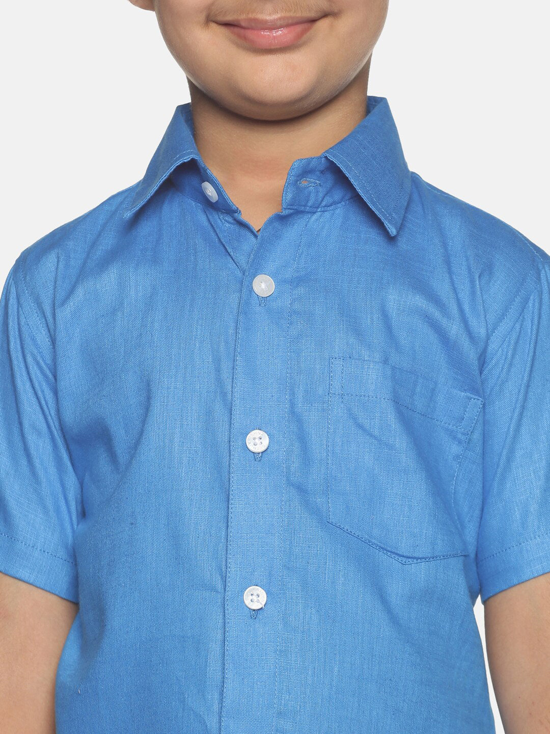 Sethukrishna Blue & White Solid Shirt with Veshti Set For Boys - Distacart