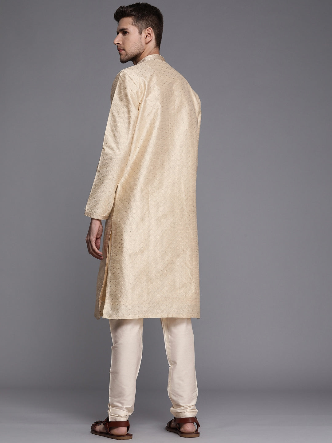 Manyavar Men Beige Ethnic Motifs Thread Work Kurta with Churidar - Distacart