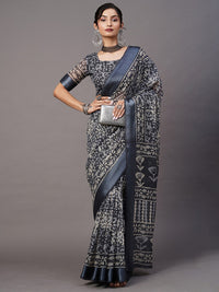 Thumbnail for Mitera Grey & Off-White Batik Printed Ikat Saree - Distacart