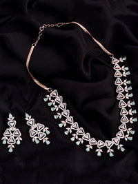 Thumbnail for Saraf RS Jewellery Rose Gold-Plated White & Sea Green AD-Studded Handcrafted Jewellery Set - Distacart