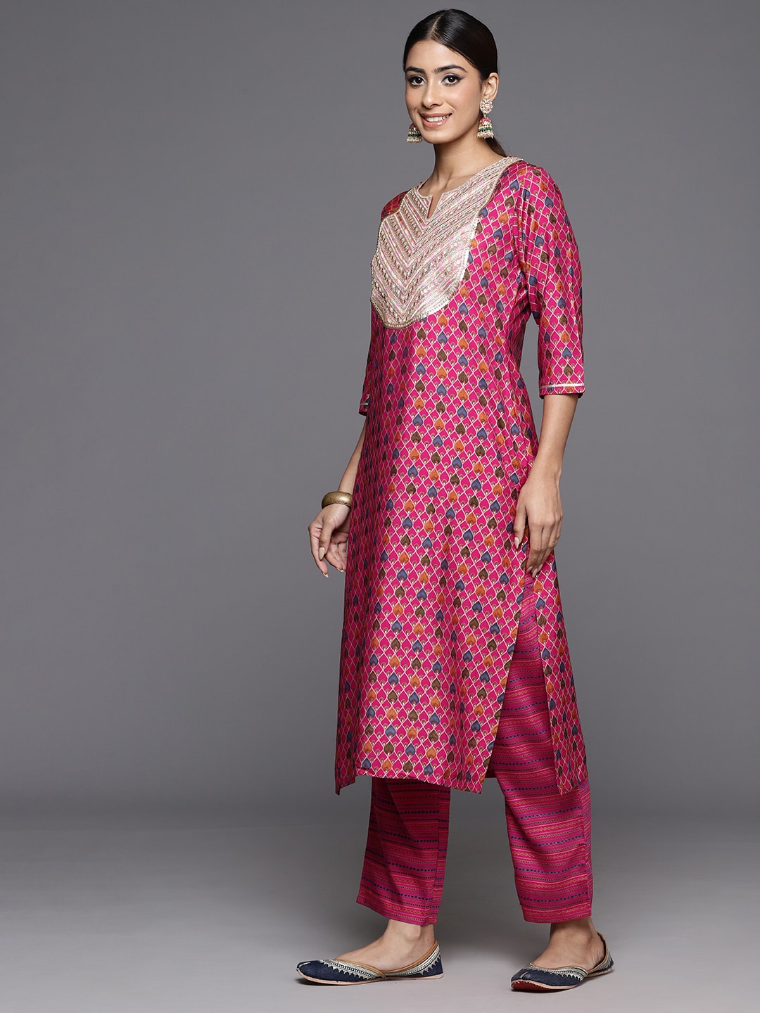 Libas Women Ethnic Motifs Yoke Design Gotta Patti Kurta With Trousers