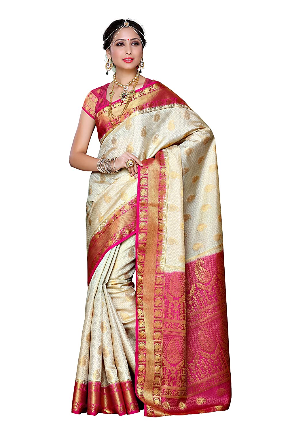 Buy Mimosa kanchipuram Style art silk Saree Color: Off-white  (4444-382-2D-HWT-BGRN) Online at Best Prices in India - JioMart.